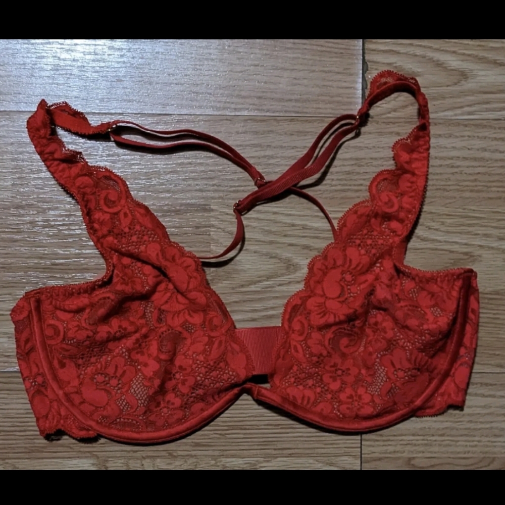 FINAL PRICE We Are HAH Red Recycled Lace Bra DD